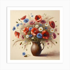 Poppies In A Vase, Acrylic Style Painting 6 Art Print