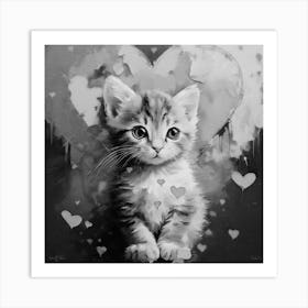 Black and White Valentine Kitten 1 Art Print