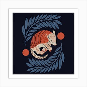 Armadillo   Navy Blue And Red Square Art Print