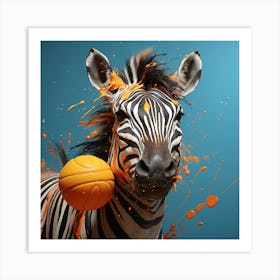 Zebra Splashed With Orange Paint Art Print