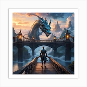 Man standing in front of a dragon Art Print