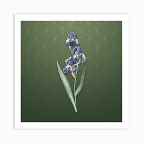 Vintage Dalmatian Iris Botanical on Lunar Green Pattern Art Print