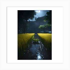 Field Of Wheat At Night Art Print