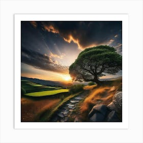 Lone Tree At Sunset 10 Art Print