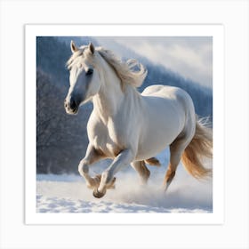 Beautiful white running horse  Art Print