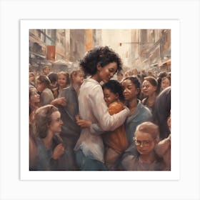 Woman Hugging A Child Art Print