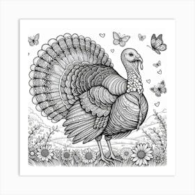 Line Art turkey Art Print