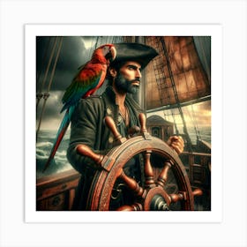 Pirate With Parrot Art Print