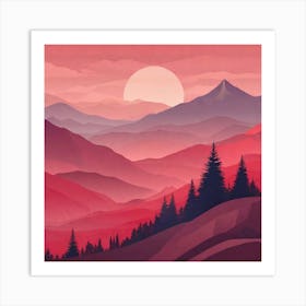 Misty mountains background in red tone 40 Art Print