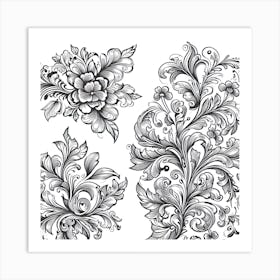 Ornate Floral Design Vector Art Print