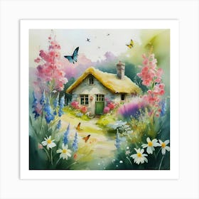 Cottage With Butterflies Art Print