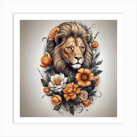 Lion With Flowers Art Print