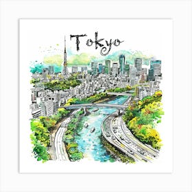 Tokyo Cityscape PostCard Artwork Art Print