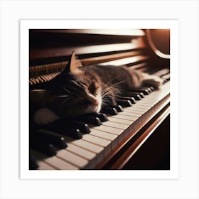 Cat Sleeping On Piano 3 Art Print