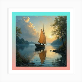 Sailboat At Sunset Art Print