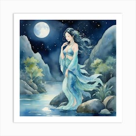 Moonlight Over The River The Magic Of Watercolor A Dee 1 Art Print