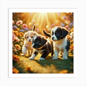 Puppies In The Garden Art Print