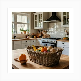 Default A Cozy Welllit Kitchen With A Basket Of The Background 2 Art Print