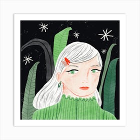 Girl In Green Sweater Art Print