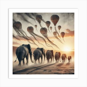 Elephants With Hot Air Balloons Art Print