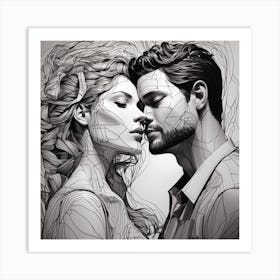 Breathtaking line art of a man and woman, love couple, line art, drawning Art Print