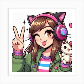 Anime Girl With Headphones 3 Art Print