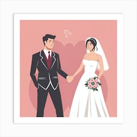 Wedding Couple Holding Hands Art Print