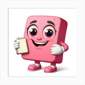 Pink Cube Holding A Notebook Art Print