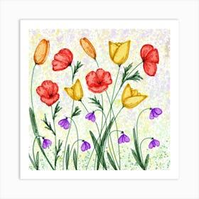 Flowers Wildflowers Artwork Drawing Nature Meadow Flora Art Painting Art Print