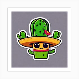 Mexico Cactus With Mexican Hat Inside Taco Sticker 2d Cute Fantasy Dreamy Vector Illustration (6) Art Print