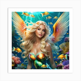 Beautiful Blonde Mermaid Sea Angel Art Print