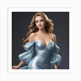 Sexy Woman In Blue Dress Art Print