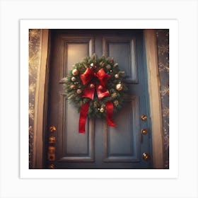 Christmas Wreath On A Door Art Print