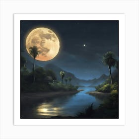 Full Moon Over The River Art Print