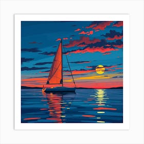 Sailboat At Sunset 13 Póster