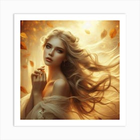 Beautiful Woman In Autumn Forest 1 Art Print