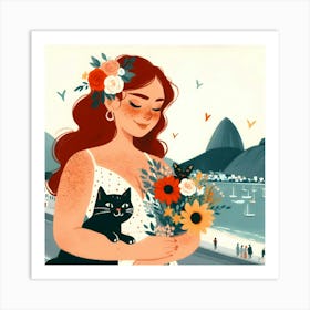 Rio De Janeiro Girl with Flowers in The Beach Art Print