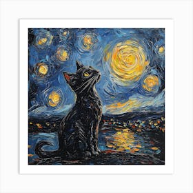 Starry Night Cat 7 Póster