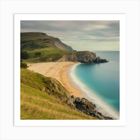 Tranquil Coastal Vista Hill, Beach, And Cliff (4) Art Print