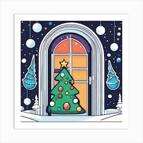 Christmas Decoration On Home Door Sticker 2d Cute Fantasy Dreamy Vector Illustration 2d Flat (5) Art Print