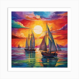 Sailboats At Sunset 24 Art Print