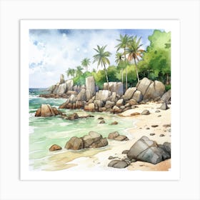 Watercolor Of A Tropical Beach Art Print