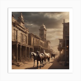 Western Town In Texas With Horses No People Sf Intricate Artwork Masterpiece Ominous Matte Pain (3) Art Print