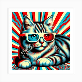 Cat In 3d Glasses 2 Art Print