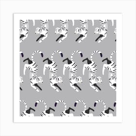 Prancing White Tiger Pattern On Gray Square Art Print