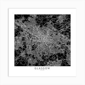 Glasgow Black And White Map Square Art Print