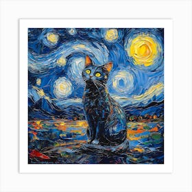 Starry Night Cat 13 Affiche