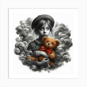 Little Girl With Teddy Bear 4 Art Print