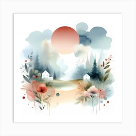 Watercolor Landscape Canvas Print Art Print