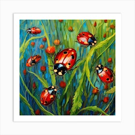 Ladybugs In The Grass 1 Art Print